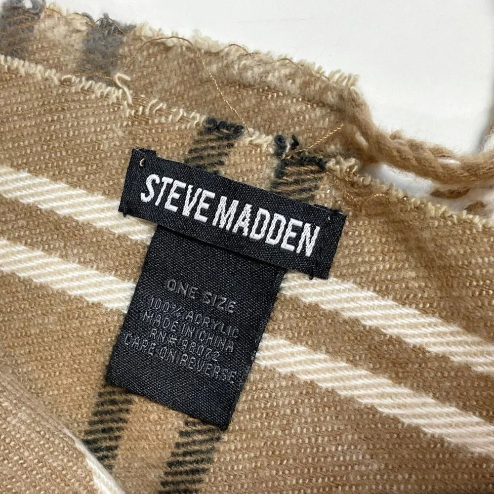 Steve Madden Plaid Rectangle Muffler Scarf Womens One Size Brown‎ Fringe Trim